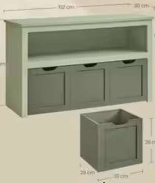 Kinderplank met Wielen – Speelgoed- en Opbergkast 102x30x60 cm