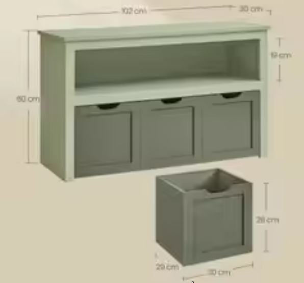 Kinderplank met Wielen – Speelgoed- en Opbergkast 102x30x60 cm