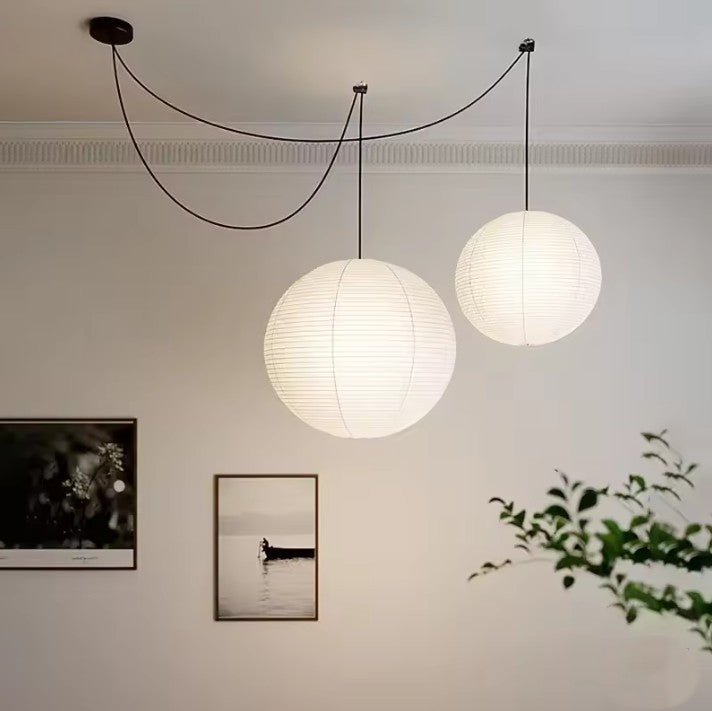 Japanse Rijstpapieren Hanglamp – Wabi Sabi Design – Ronde Papierlamp met E27 Fitting – Zen & Scandinavische Sfeerverlichting voor Woonkamer en Slaapkamer