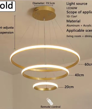 Moderne LED Kroonluchter met Cirkel Design – Luxe Minimalistische Hanglamp van Metaal & Acryl – LED Ringlamp voor Woonkamer, Eettafel & Restaurant (220V)