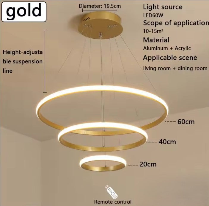 Moderne LED Kroonluchter met Cirkel Design – Luxe Minimalistische Hanglamp van Metaal & Acryl – LED Ringlamp voor Woonkamer, Eettafel & Restaurant (220V)