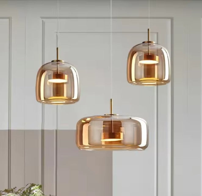 Moderne Glazen LED Hanglamp – Rookgrijs of Amber – Design Pendellamp met Geïntegreerde LED in 15, 26 of 38 cm voor Woonkamer, Eetkamer & Slaapkamer