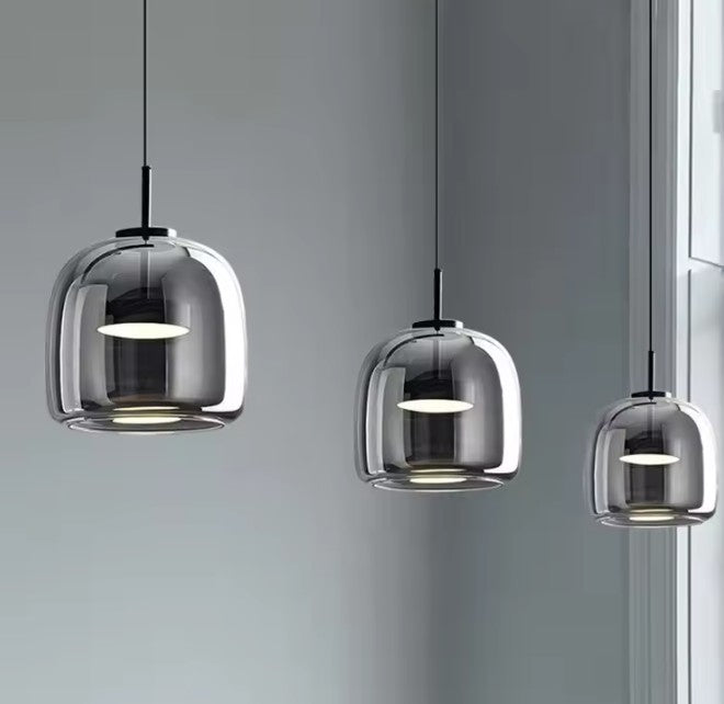 Moderne Glazen LED Hanglamp – Rookgrijs of Amber – Design Pendellamp met Geïntegreerde LED in 15, 26 of 38 cm voor Woonkamer, Eetkamer & Slaapkamer