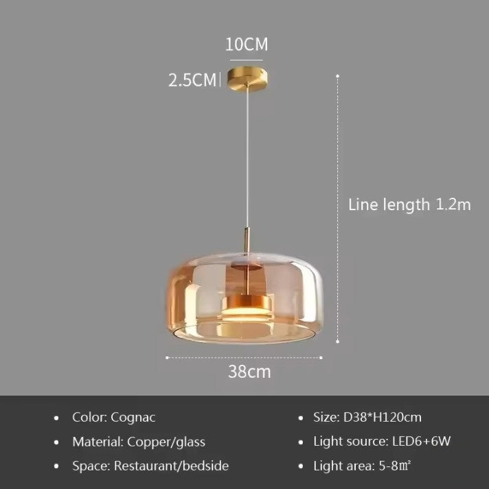 Moderne Glazen LED Hanglamp – Rookgrijs of Amber – Design Pendellamp met Geïntegreerde LED in 15, 26 of 38 cm voor Woonkamer, Eetkamer & Slaapkamer