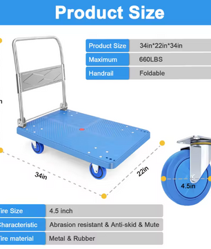 Heavy Duty Opvouwbare Winkelwagen met Wielen – Steekwagen en Dolly voor Transport en Bagage