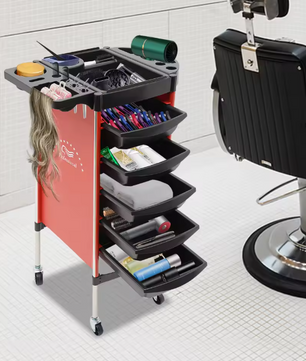 Salonwagen met 6 Niveaus en 5 Lades – Verrijdbare Opbergwagen met Wielen voor Salon en Werkruimte