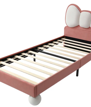 Gestoffeerd Kinderbed 90 × 200 cm met Kleurverstelbaar LED-licht – Prinsessen Eenpersoonsbed met Vliegvormig Hoofdeinde