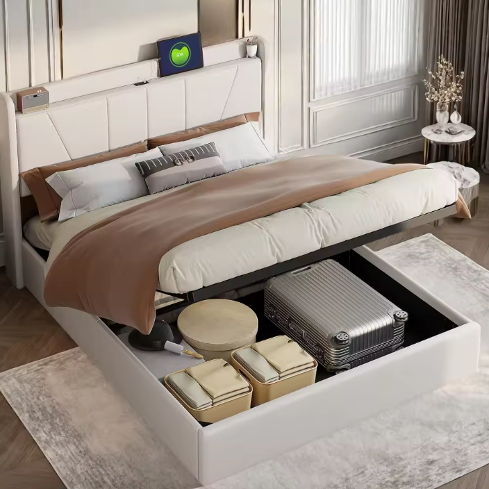 Gestoffeerd Tweepersoonsbed 140x200 cm met Opbergruimte en USB-poort – Ideaal voor Volwassenen of Tieners