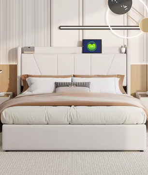 Gestoffeerd Tweepersoonsbed 140x200 cm met Opbergruimte en USB-poort – Ideaal voor Volwassenen of Tieners