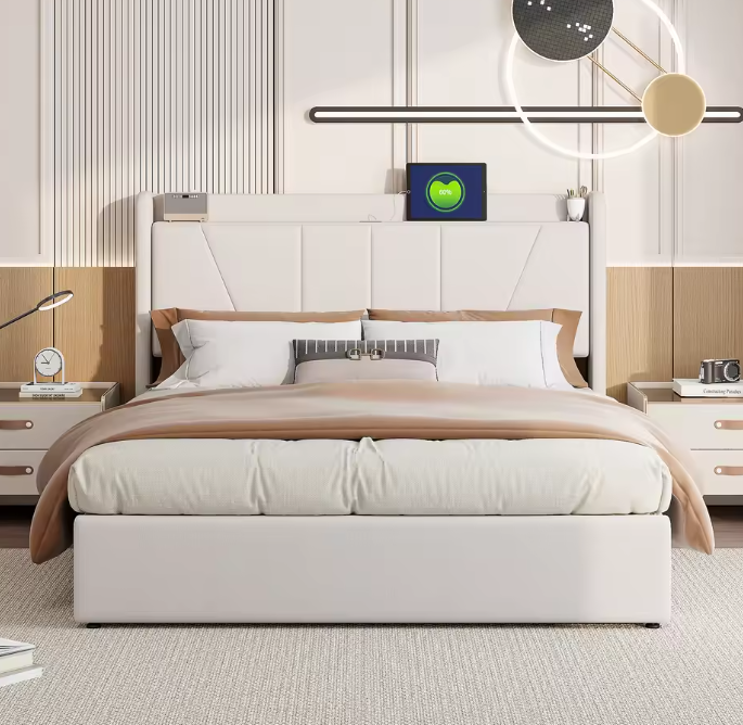 Gestoffeerd Tweepersoonsbed 140x200 cm met Opbergruimte en USB-poort – Ideaal voor Volwassenen of Tieners