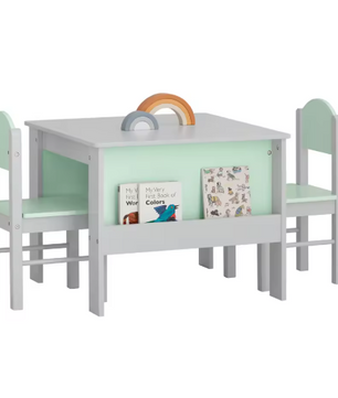 Kindertafel met Stoelen en Opbergplank – Kinderzitgroep voor Spelen en Leren, Lichtgrijs