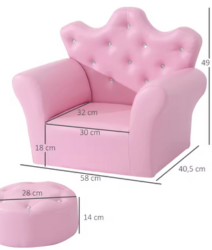 Kinderfauteuil met Voetsteun – Kroonvormige Kinderbank met Hoge Rug