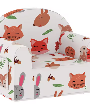 Kinderfauteuil met Vosprint – Zachte Kinderbank met Afneembare Hoes
