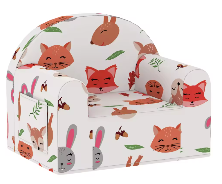 Kinderfauteuil met Vosprint – Zachte Kinderbank met Afneembare Hoes