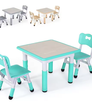 In Hoogte Verstelbare Kindertafel met 2 Stoelen – Speel- en Studietafelset 3-8 Jaar