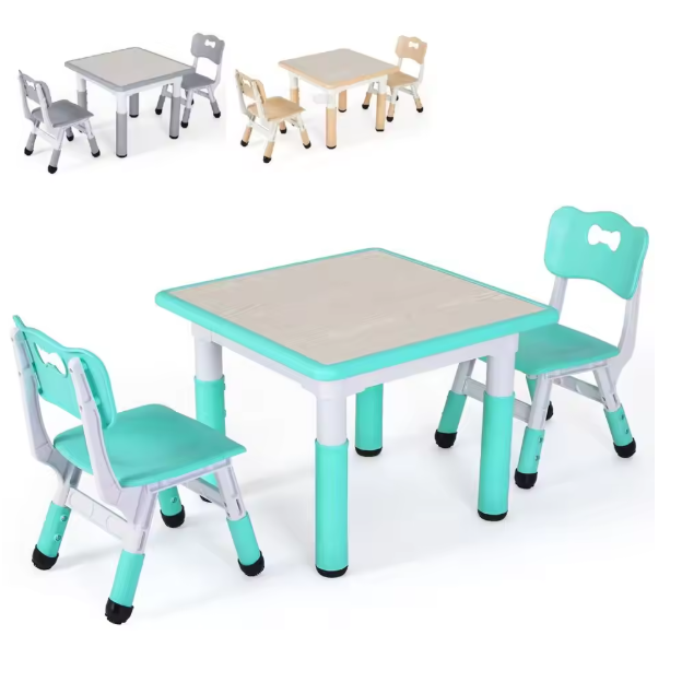 In Hoogte Verstelbare Kindertafel met 2 Stoelen – Speel- en Studietafelset 3-8 Jaar