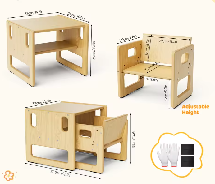 Houten Kinderbureau met Stoel – Studietafel en Speelmeubel voor Kinderen