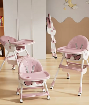 6-in-1 Verstelbare Baby Kinderstoel met Wielen, Ligstand en Dienblad