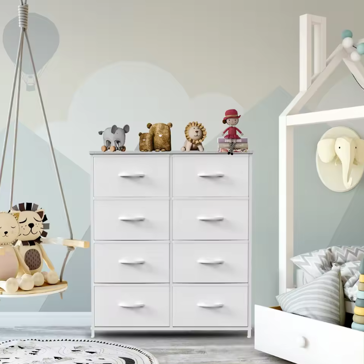 Kindergarderobe met 8 Stoffen Laden – Opbergkast met Stalen Frame