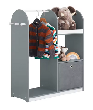 Kindergarderobe met Kledingstang, 3 Haken en Opbergdoos – Kinderkast