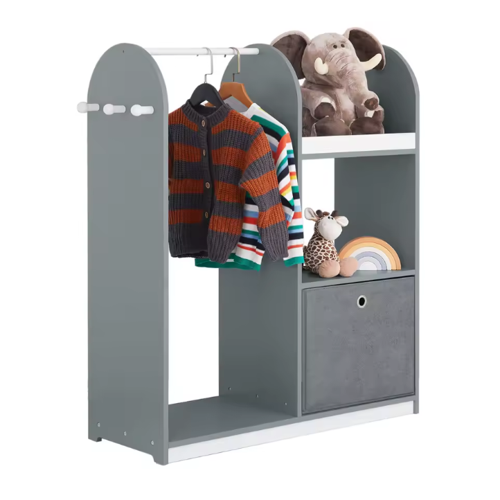 Kindergarderobe met Kledingstang, 3 Haken en Opbergdoos – Kinderkast