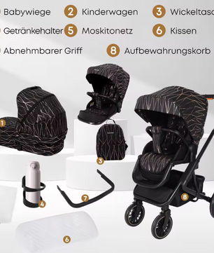 4-in-1 Opvouwbare Kinderwagen met Converteerbaar Baby-autostoeltje (tot 26 kg)
