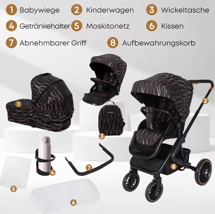 4-in-1 Opvouwbare Kinderwagen met Converteerbaar Baby-autostoeltje (tot 26 kg)
