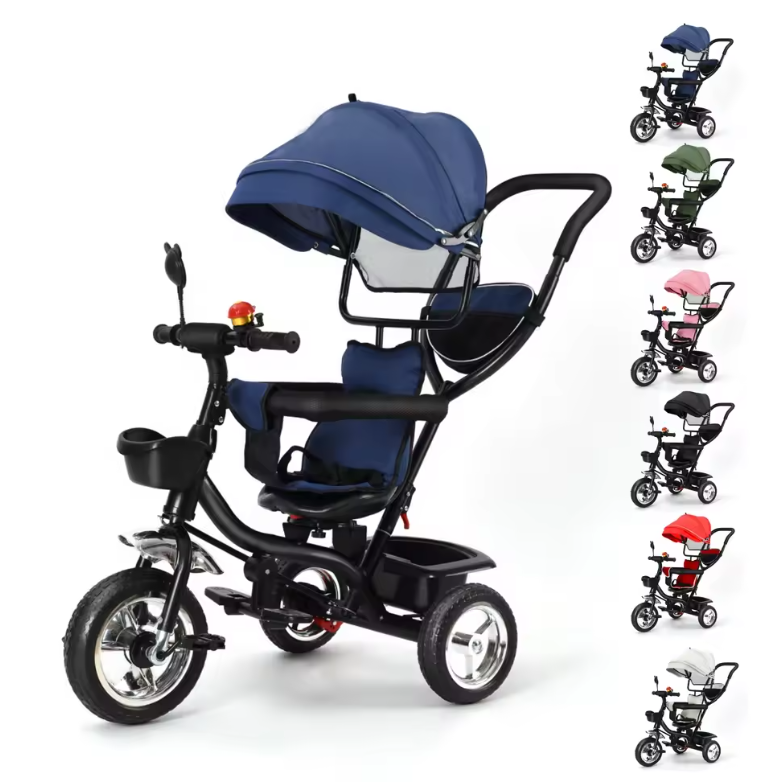 Driewieler met Duwstang en Draaibare Zitting – Met Luifel, Mand en Bekerhouder (9 maanden tot 25 kg)