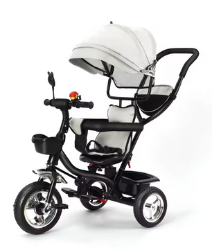 Driewieler met Duwstang en Draaibare Zitting – Met Luifel, Mand en Bekerhouder (9 maanden tot 25 kg)
