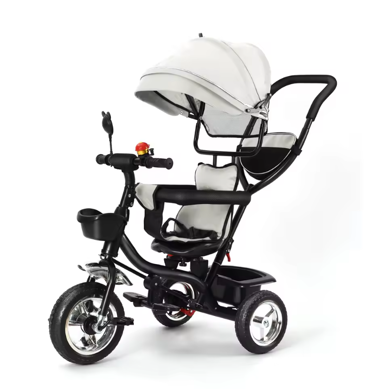Driewieler met Duwstang en Draaibare Zitting – Met Luifel, Mand en Bekerhouder (9 maanden tot 25 kg)