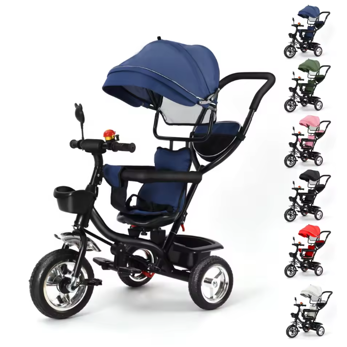 Driewieler met Duwstang en Draaibare Zitting – Met Luifel en Accessoires, Tot 25 kg