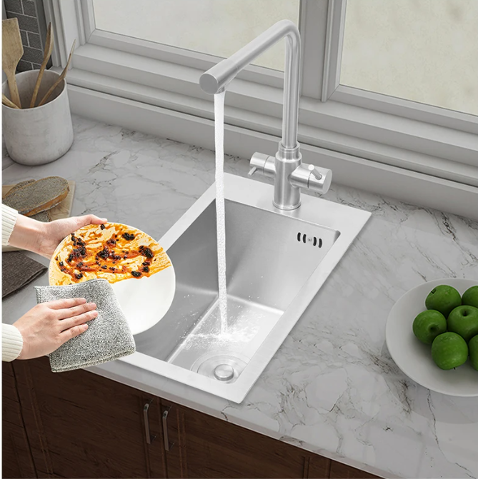 RVS Spoelbak 50 × 28 cm met Kraan en Afvoer – Compact en Modern