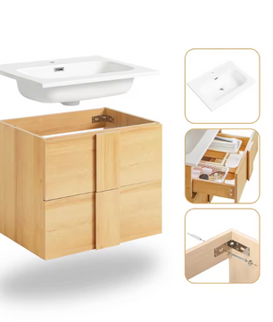 Wastafel Onderkast Badkamer met 2 Lades en Keramische Wastafel – 61×54×46 cm