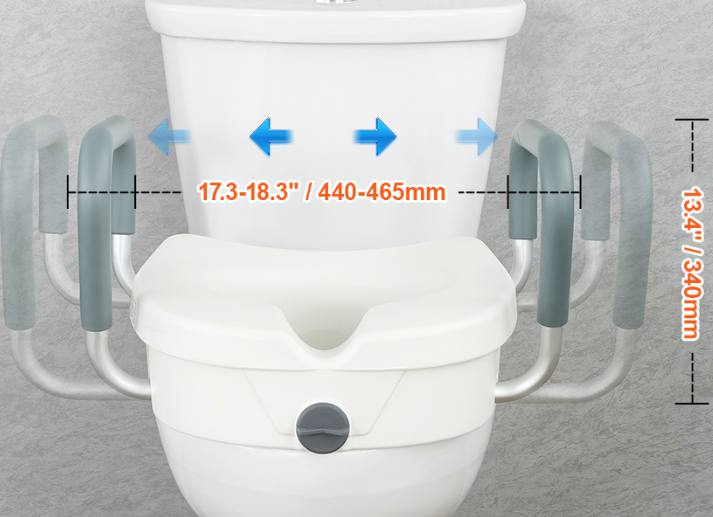 Verhoogde Toiletbril met Armleuningen 12,7 cm – Draaivergrendeling