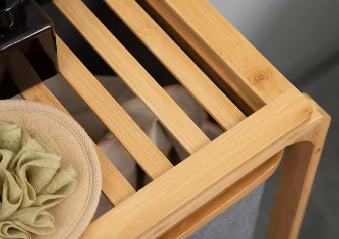 Bamboe Wasmand met 3 Afneembare Waszakken en Bovenplank