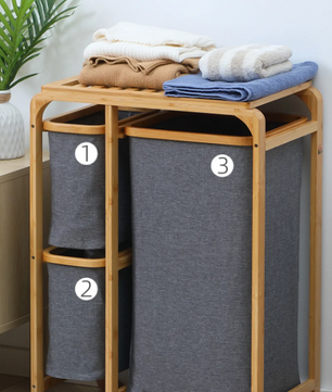 Bamboe Wasmand met 3 Afneembare Waszakken en Bovenplank