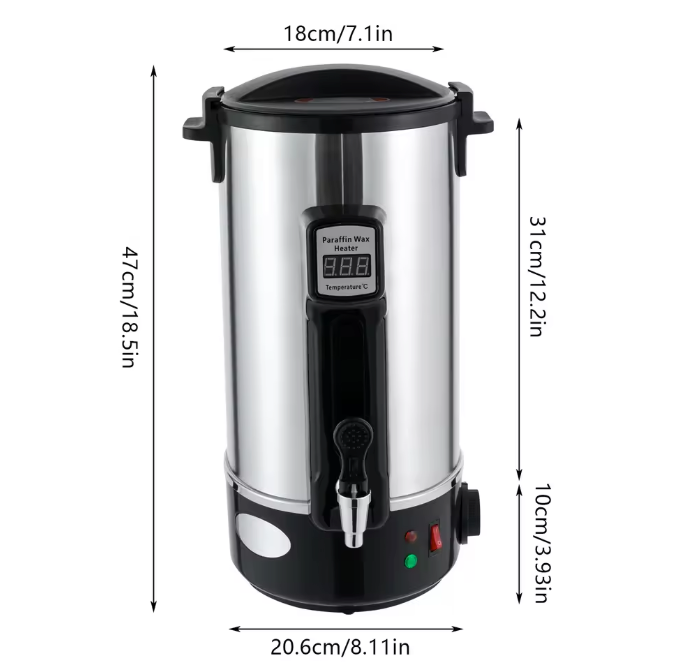 RVS Wax Smelter 8–12L – Elektrische Wax Warmer voor Kaarsen Maken met Uitloop