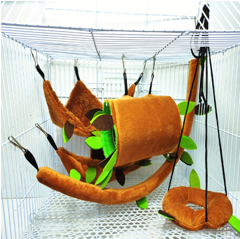 Set van 5 Hangmatten voor Hamsters en Knaagdieren – Pluche Dubbellaagse Schommel en Nest