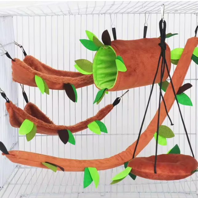 Set van 5 Hangmatten voor Hamsters en Knaagdieren – Pluche Dubbellaagse Schommel en Nest