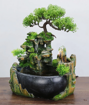 LED Tafel Fontein met Waterval en Vernevelaar – Resin Feng Shui Decoratie voor Bureau en Interieur