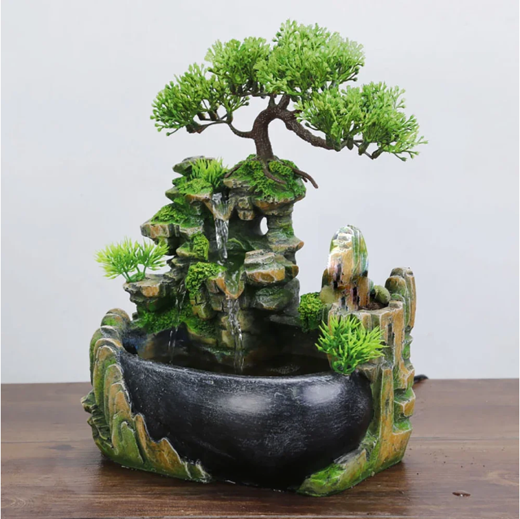 LED Tafel Fontein met Waterval en Vernevelaar – Resin Feng Shui Decoratie voor Bureau en Interieur