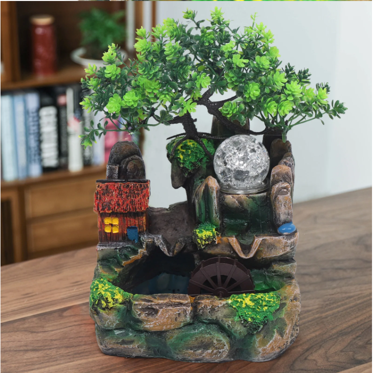 Tafel Waterval Rotskamer met LED Bal en Verstuiver – Tuinfontein Decor
