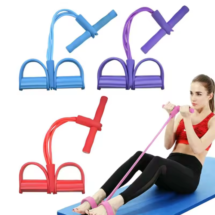 Weerstandsband Trainer met Pedalen – 4 Elastische Trekkoorden voor Full Body Workout