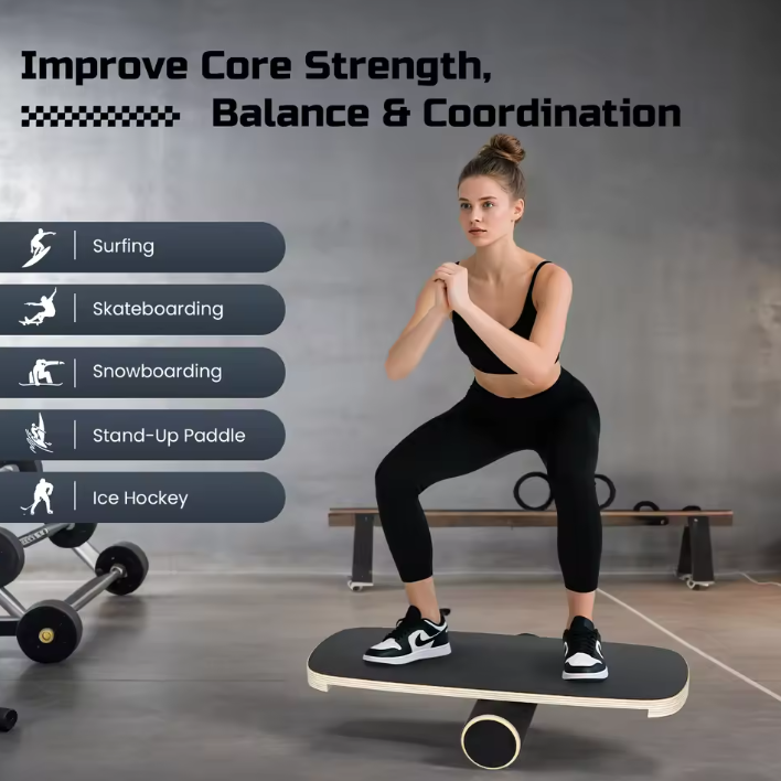 Balance Board met Roller – Houten Balans Trainer voor Core en Stabiliteit