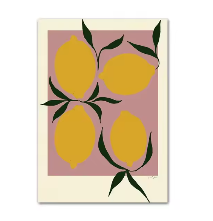 Abstracte Minimalistische Citroen Vaas Canvas Poster – Scandinavische Wanddecoratie