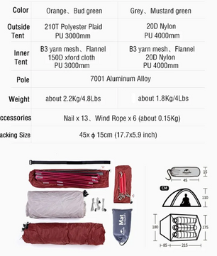 Ultralichte 3-Persoons Tent – Waterdichte Camping Tent met Grondzeil voor Hiking en Outdoor