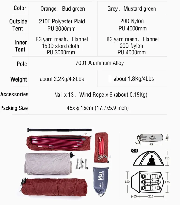 Ultralichte 3-Persoons Tent – Waterdichte Camping Tent met Grondzeil voor Hiking en Outdoor