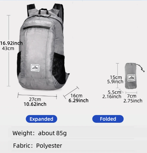 Opvouwbare Rugzak 20L – Lichtgewicht Outdoor Backpack voor Reizen, Wandelen en Fietsen