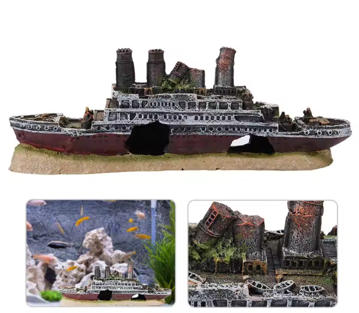 Aquarium Schip Wrak Decoratie – Titanic Stijl Hars Ornament