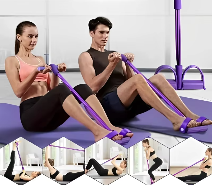 Fitness Weerstandsband met Pedalen – 4-Tube Tension Trainer voor Buik, Armen en Benen